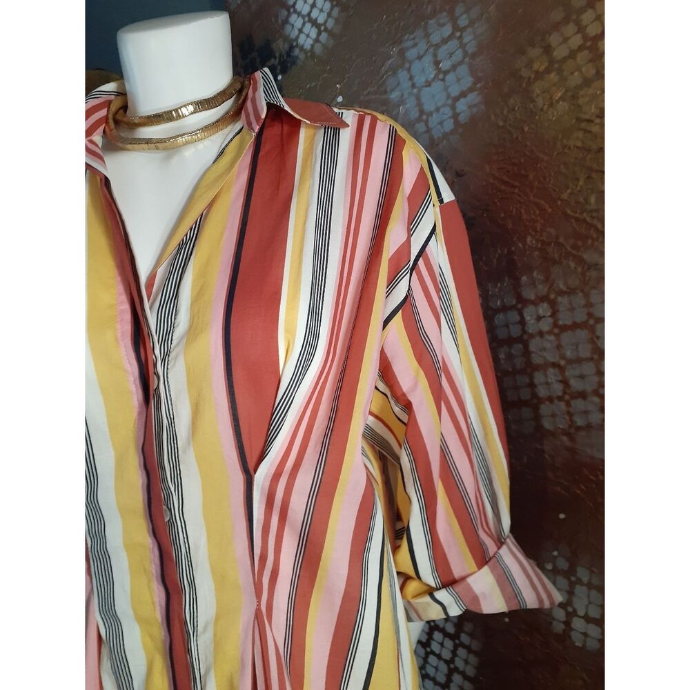 Zara 100% Cotton Striped Button-Front Maxi Shirt Dress in Warm Tones - Picture 16 of 16